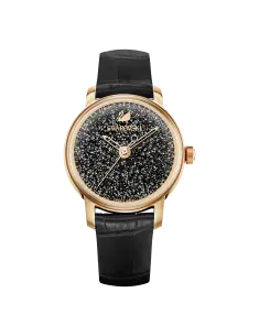 Orologio Crystalline Hours, Cinturino In Pelle, Nero, Pvd Oro Rosa